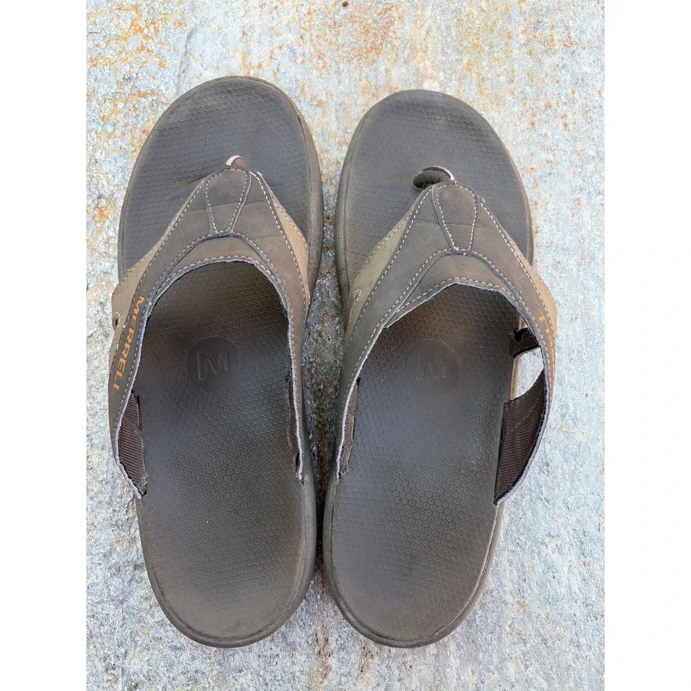 Merrell Mens Air Cushion Thong Sandals Brown Flip Flops Size 10 Outdoor Casual